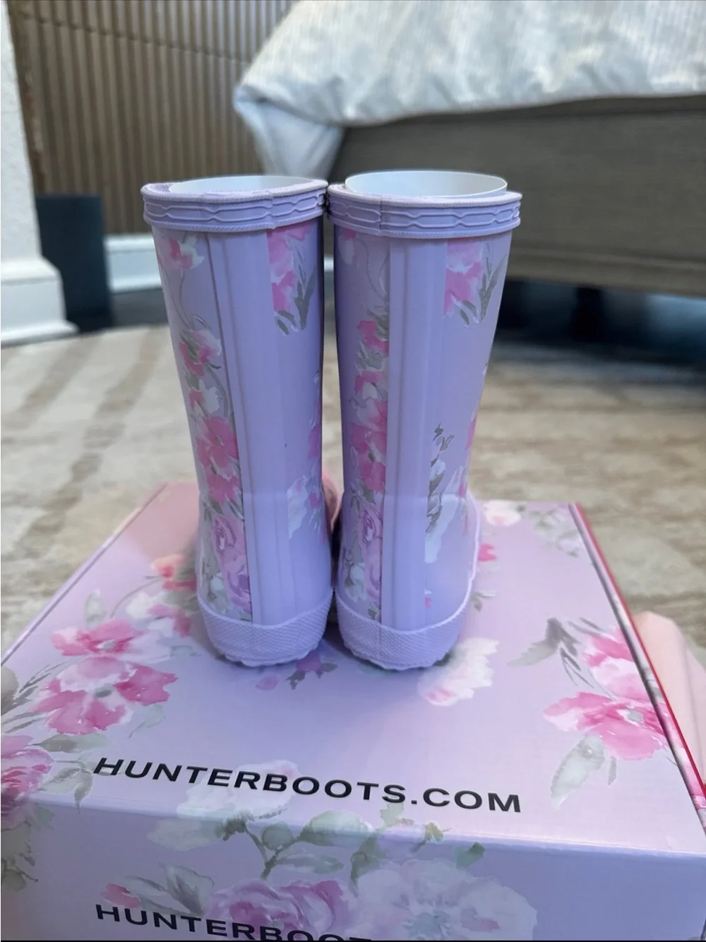 Hunter x LoveShackFancy Lilac Floral Kids Rain Boots size 9